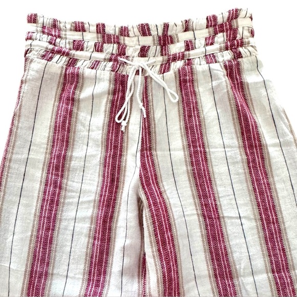 Indigo Rein Pants - Indigo Rein Size L Red-Tan-Cream Linen Blend Cropped High Waist Wide Leg Pants